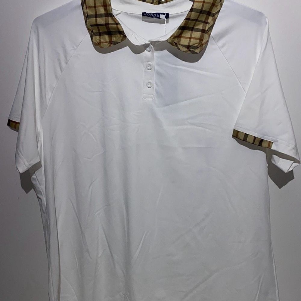 Koralhy‎ Women's White Plaid Collar Golf Polo Shirt Activewear Top Size XL NWT